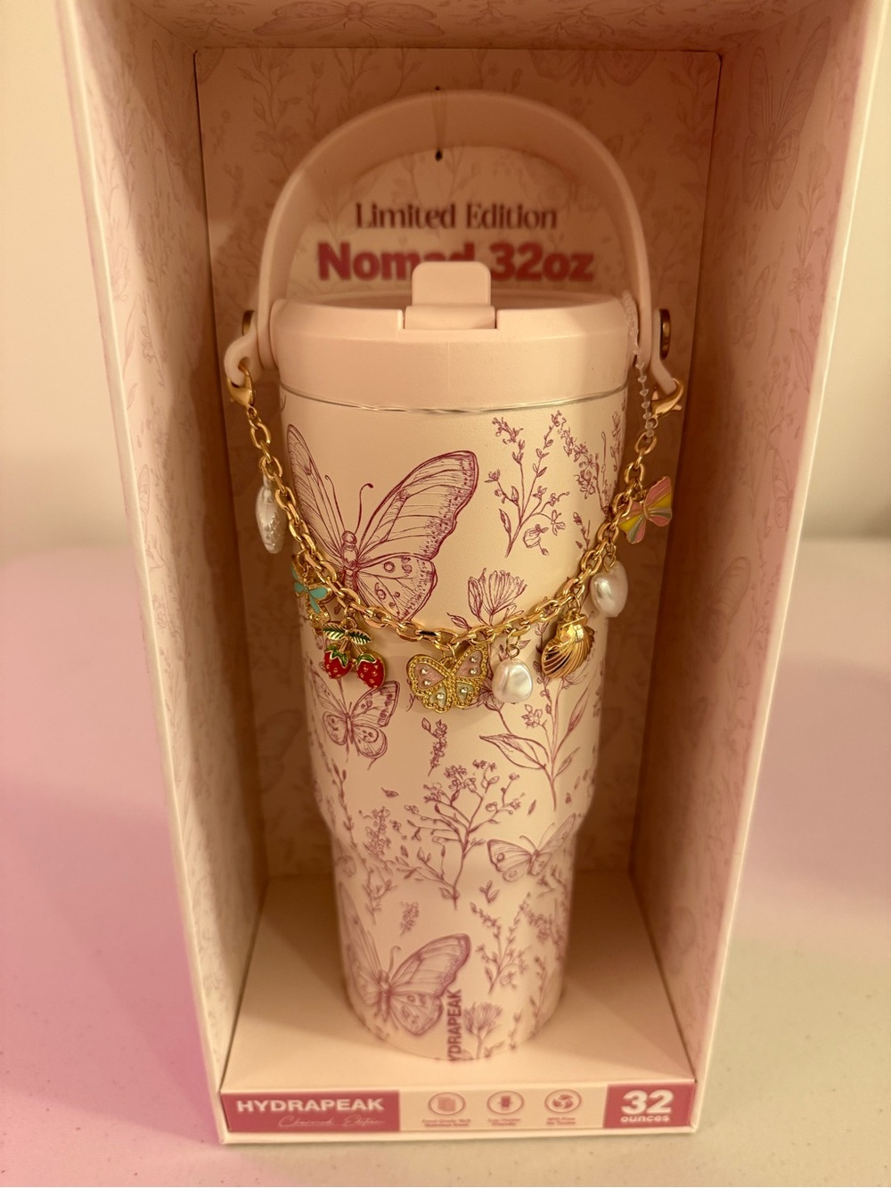 *LIMITED EDITION* HydraPeak Nomad 32 oz Butterfly Charm Travel Tumbler - NIB 🩷 - Picture 3 of 7
